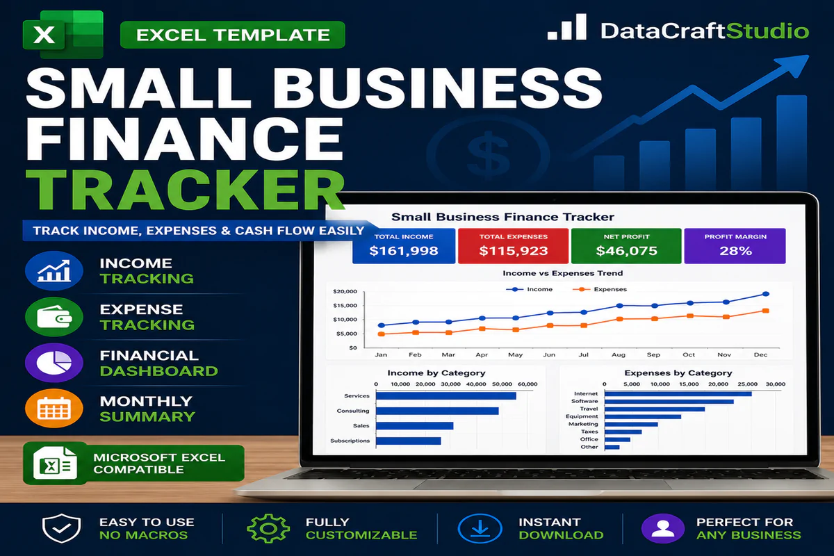 Small Business Finance Tracker & Cash Flow Excel Template